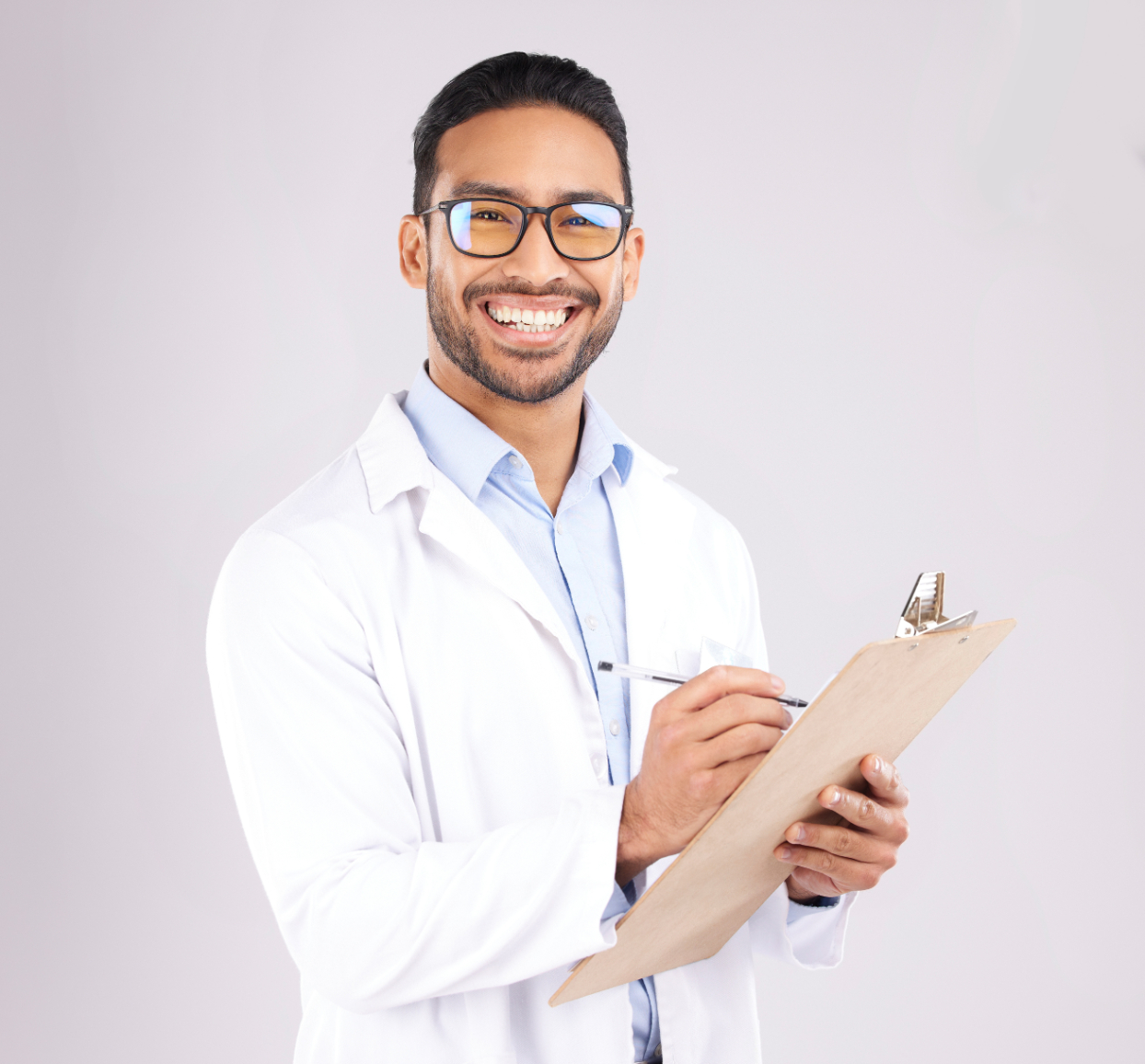 happy man portrait or doctor with clipboard in stu Z5JMS7Z 1